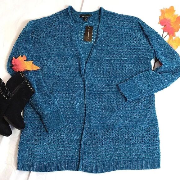 Lane Bryant Teal Metallic Long Sleeve Open Knit Cardigan Plussize 14/ 16 - Picture 6 of 16